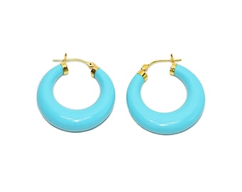 Natural Turquoise Earrings 14K Solid Gold Hoop Earrings Solitaire Earrings Gemstone Earring Turquoise Hoops Blue Birthstone Earrings Fine