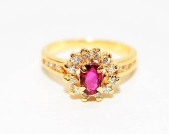 Natural Ruby & Diamond Ring 14K Solid Gold .67tcw Ruby Ring July Birthstone Ring Red Ring Gemstone Ring Engagement Ring Vintage Women's Ring