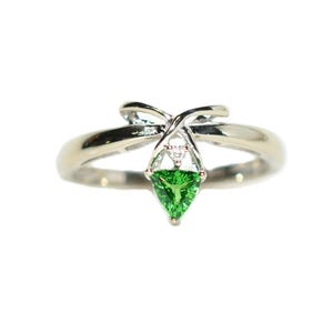 Natural Tsavorite Garnet & Diamond Ring 14K White Gold .27tcw Trillion Ring Green Ring Gemstone Ring Garnet Ring Tsavorite Ring Estate Ring