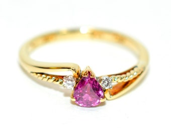 Natural Ruby & Diamond Ring 14K Solid Gold .46tcw Bridal Wedding Engagement Birthstone Statement Cocktail Estate Vintage Jewelry Jewellery