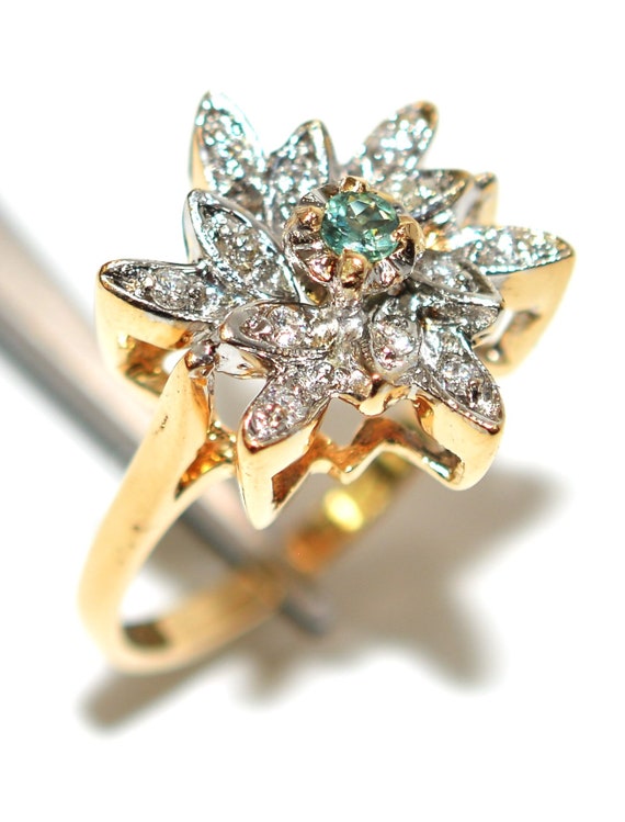 Natural Alexandrite & Diamond Ring 14K Solid Gold… - image 4