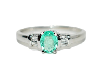 Natural Colombian Emerald & Diamond Ring Platinum Ring .56tcw Gemstone Engagement Ring Estate Jewelry Vintage Jewelry Birthstone Ring