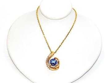 Natural D'Block Tanzanite & Diamond Necklace 14K Solid Gold 2.80tcw Tanzanite Necklace Designer Pendant Cocktail Necklace Statement Jewelry