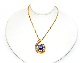 Natural D'Block Tanzanite & Diamond Necklace 14K Solid Gold 2.80tcw Tanzanite Necklace Designer Pendant Cocktail Necklace Statement Jewelry
