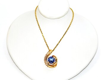 Natural D'Block Tanzanite & Diamond Necklace 14K Solid Gold 2.80tcw Tanzanite Necklace Designer Pendant Cocktail Necklace Statement Jewelry