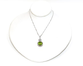 Natural Peridot & Diamond Pendant Necklace Earring Set 14K Solid White Gold 5.94tcw Birthstone Peridot Necklace Peridot Earrings Jewelry Set