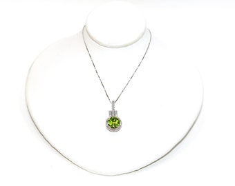 Natural Peridot & Diamond Pendant Necklace Earring Set 14K Solid White Gold 5.94tcw Birthstone Peridot Necklace Peridot Earrings Jewelry Set