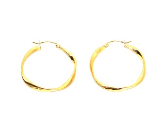 14K Solid Gold 30mm Hoop Earrings Gold Hoops Gold Earrings Twist Medium Hoops Statement Earrings Vintage Earrings Estate Jewellery Earrings