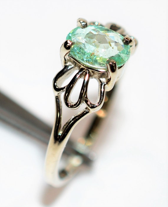 Natural Paraiba Tourmaline Ring 10K Solid White G… - image 4