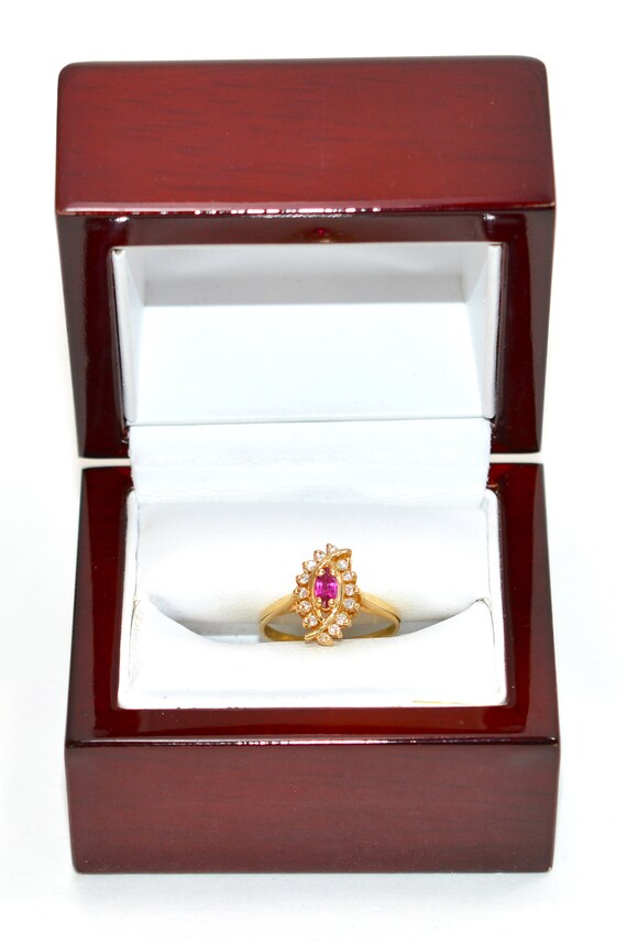 14K Gold Ruby & Diamond Ring: Marquise Gemstone, … - image 10