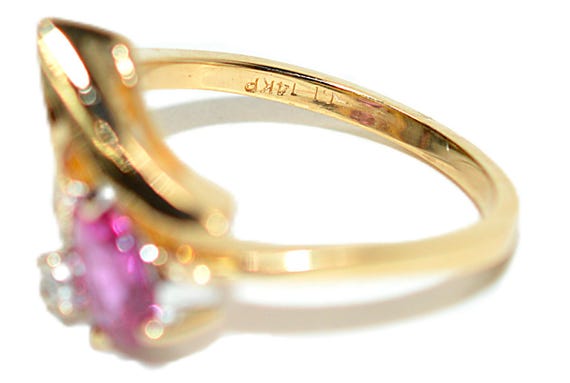 14K Gold Pear Ruby Diamond Ring: July Birthstone … - image 5