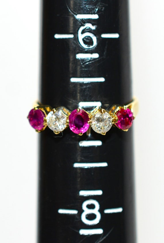 18K Gold Ruby and Diamond Ring: Vintage Cluster B… - image 7