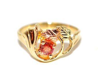 Natural Padparadscha Sapphire Ring 10K Solid Gold .23ct Black Hills Gold Ring Black Hills Dakota Ring Solitaire Ring Birthstone Ring Nature