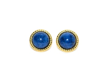 Natural Lapis Lazuli Earrings 14K Solid Gold Earrings Statement Earrings Vintage Earrings Stud Earrings Stud Earrings Fine Estate Earrings