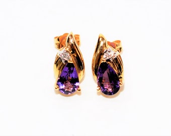 Natural Amethyst  & Diamond Earrings 14K Solid Gold 1.23tcw Gemstone Earrings Stud Earrings Statement Earrings Birthstone Earrings Purple