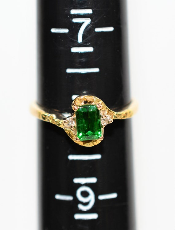 Natural Tsavorite Garnet & Diamond Ring 14K Solid… - image 7