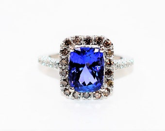 Effy Certified Natural D'Block  Tanzanite & Fancy Diamond Ring 14K Solid White Gold 3.21tcw Designer Ring Cocktail Ring Jewellery Estate