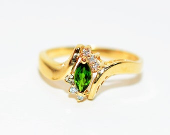 Natural Tsavorite Garnet & Diamond Ring 10K Solid Gold .30tcw January Birthstone Ring Garnet Ring Green Ring Ladies Ring Women's Ring Estate