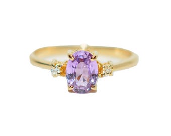 Natural Padparadscha Sapphire & Diamond Ring 14K Gold .90tcw Promise Ring Ladies Statement Pink Gemstone Ring September Birthstone