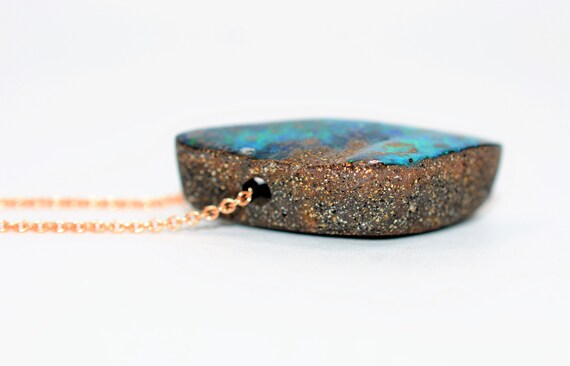 Natural Australian Boulder Opal Necklace 14K Soli… - image 4