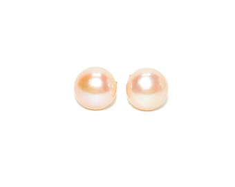 Natural Pink Pearl Earrings 14K Solid Gold Earrings Solitaire Stud Earrings Statement Vintage Estate Jewelry October Birthstone Earrings