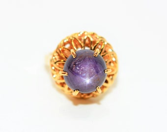 Natural Star Sapphire Ring 14K Solid Gold 7.82ct Vintage Ring Solitaire Ring Art Deco Ring Gemstone Ring Purple Ring Birthstone Womens Ring