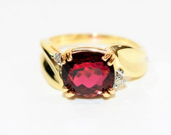 Natural Rubellite & Diamond Ring 14K Solid Gold 4.53tcw Pink Tourmaline Ring Statement Ring Womens Ring Birthstone Ring Gemstone Ring Estate