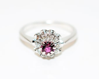 Natural Ruby & Diamond Ring 18K Solid White Gold .53tcw Engagement Ring Ruby Ring Birthstone Ring Cocktail Ring Statement Ring Bridal Ring