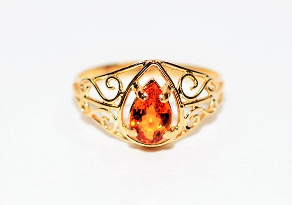 Natural Padparadscha Sapphire Ring 14K Solid Gold 