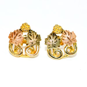 Black Hills Gold Earrings 10K Solid Gold Grape Leaf Earrings Tri-Color Gold Earrings South Dakota Gold Stud Earrings Estate Vintage American