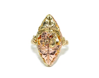 Black Hills Gold Ring 10K Solid Gold Statement Ring Black Hills South Dakota Tri Tone Gold Tri Colored Estate Jewelry Vintage Jewellery
