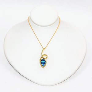 Swiss Blue Topaz & Diamond Necklace: 18K Gold Pear Pendant (2.60tcw)