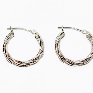 Créoles Boucles d'oreilles en or blanc 14 carats 19,50 mm Boucles d'oreilles torsadées Créoles Boucles d'oreilles tendance Boucles d'oreilles cocktail Boucles d'oreilles vintage Boucles d'oreilles fines