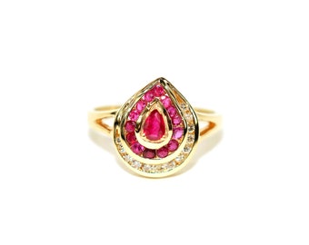 Natural Ruby & Diamond Ring 14K Solid Gold .71tcw Ruby Ring Cluster Ring Gemstone Ring Birthstone Ring Estate Jewelry Vintage Fine Jewellery