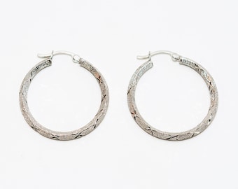 14K Solid White Gold 28mm Hoop Earrings Gold Earrings White Gold Hoops Statement Earrings Vintage Earrings Estate Jewellery Women's Earrings