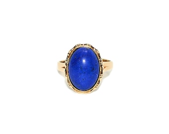 Natural Lapis Lazuli Ring 14K Solid Gold Solitaire Ring Lapis Ring Blue Gemstone Statement Ring Cocktail Ring Vintage Estate Jewelry