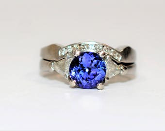 Natural D’Block Tanzanite & Diamond Ring Wedding Bridal Set Solid Platinum 2.08tcw Gemstone Ring Engagement Ring Wedding Band Tanzanite Ring