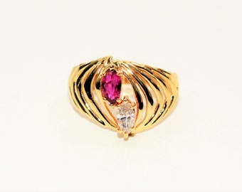 Natural Ruby & Diamond Ring 14K Solid Gold .75tcw Statement Ring Ladies Ring Cocktail Ring July Birthstone Ring Vintage Jewelry  Red Ring
