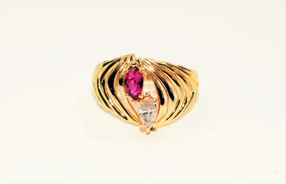 Natural Ruby & Diamond Ring 14K Solid Gold .75tcw… - image 1