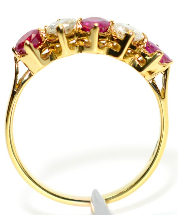 18K Gold Ruby and Diamond Ring: Vintage Cluster B… - image 3