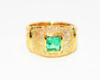 Natural Colombian Emerald & Diamond Ring 18K Solid Gold 1.21tcw Gemstone Ring Estate Ring May Birthstone Ring Fine Jewelry Vintage Jewellery