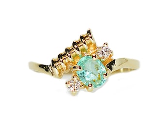 Natural Paraiba Tourmaline & Diamond Ring 14K Gold .48tcw Vintage Ring Gemstone Ring Estate Jewelry Women's Ring Ladies Ring Statement Ring