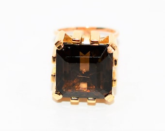 Natural Smoky Quartz Ring 10K Solid Gold 14.59ct Solitaire Ring Smoky Topaz Ring Statement Ring Cocktail Ring Ladies Ring Womens Estate Ring