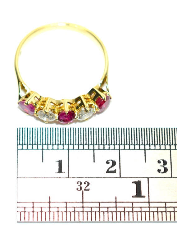 18K Gold Ruby and Diamond Ring: Vintage Cluster B… - image 8