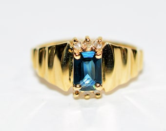Natural Blue Sapphire & Diamond Ring 10K Solid Gold .67tcw Gemstone Ring Vintage Ring September Birthstone Ring Statement Ring Women's Ring