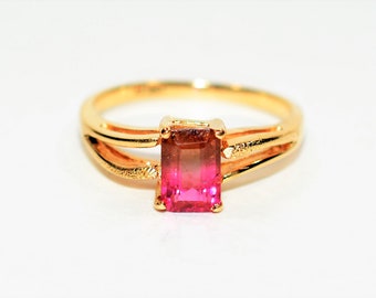 Natural Watermelon Tourmaline Ring 10K Solid Gold 1.26ct Gemstone Ring Solitaire Ring Ladies Ring Birthstone Ring Anniversary Ring Jewellery