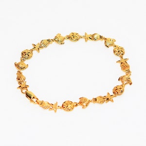 14K Solid Gold Bracelet Beach Bracelet Nautical Bracelet Fish Bracelet Seashell Bracelet Coastal Estate Jewelry Vintage Jewelry Jewellery