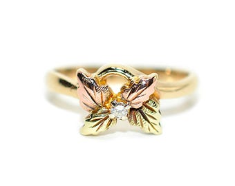 Natural Diamond Ring .03ct 10K Solid Gold Black Hills Gold Ring American Made Black Hills South Dakota Vintage Estate Jewelry