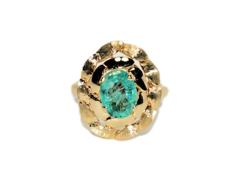 Natural Paraiba Tourmaline Ring 18K Gold 1.31ct Gemstone Ring Solitaire Ring Birthstone Ring Vintage Ring Saucer Ring Ballerina Ring Estate