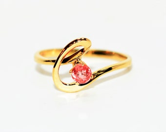 Natural Padparadscha Sapphire Ring 14K Solid Gold .29ct Solitaire Gemstone Women's Ring Estate Jewelry Fine Jewellery